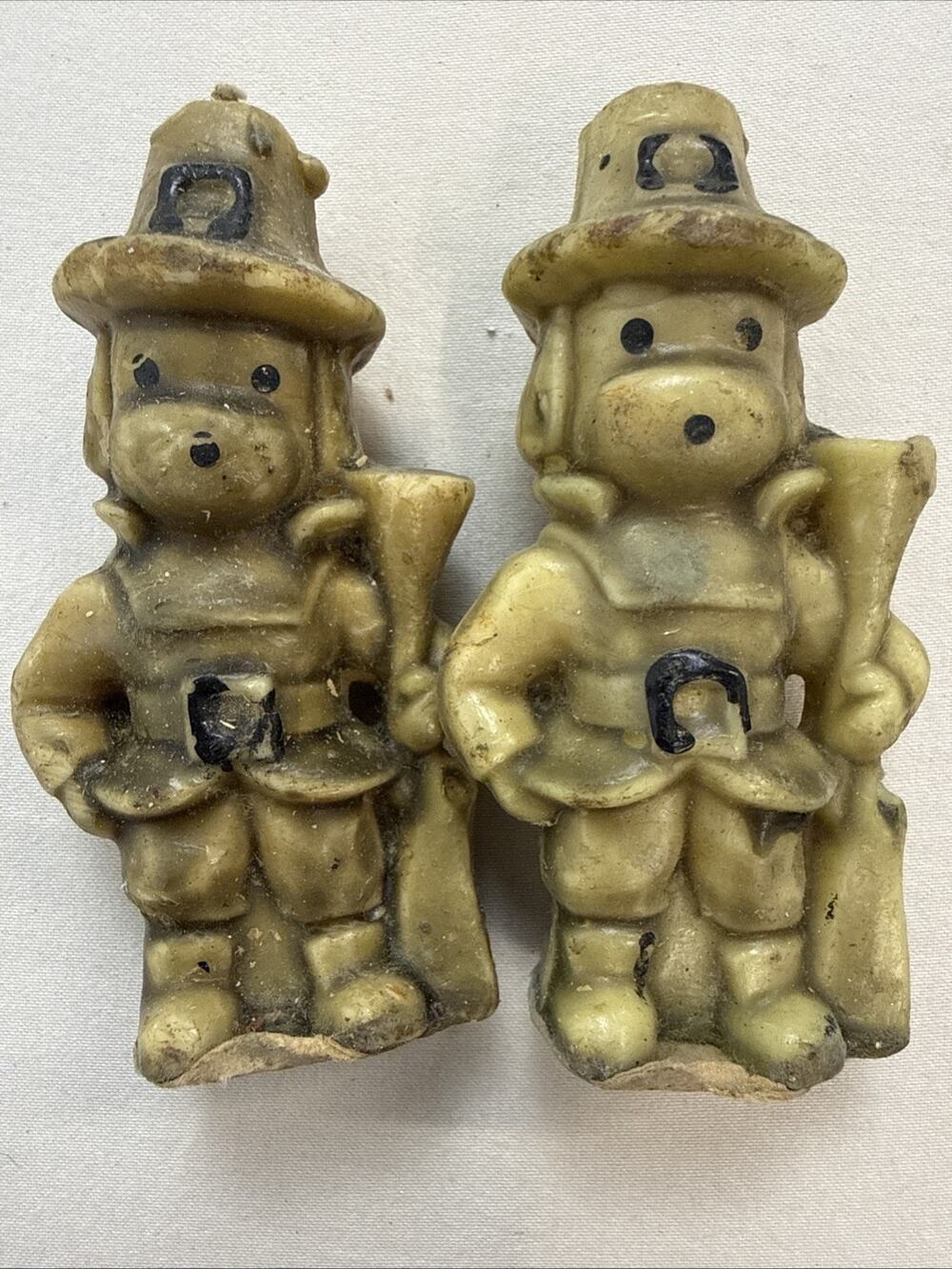 Vintage Gurley Pilgrim Boy With Rifle Pair 2 Candles Unburned